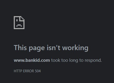 Felsida med texten "This page isn’t working www.bankid.com took too long to respond. HTTP ERROR 504