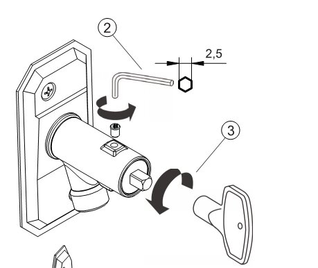 Illustration av monteringsinstruktioner för en utomhuskran med en 2,5mm insexnyckel.