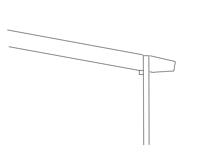 Linjeteckning som visar en takregel vilande på en vertikal stolpe med en extra stödregel skruvlimmad på sidan.