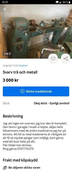 Använd trä- och metall svarv i verkstadsmiljö till salu.