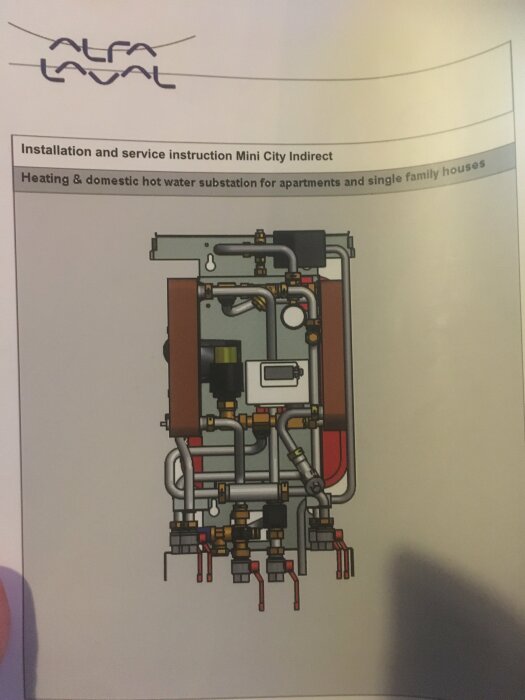 Illustration av Alfa Laval Mini City indirekt värmesystem med Cetetherm reglersystem, problem med spänning.