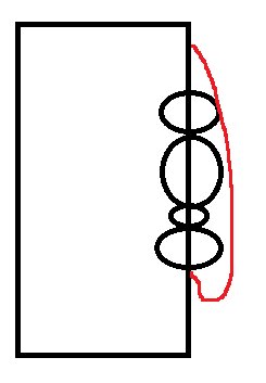 Illustration av svart rektangel med intilliggande röd kurvig linje som representerar en platonmatta mot stenar.