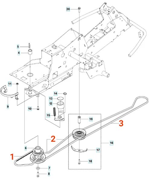 Exploded view diagram of a mechanical linkage system with numbered components.