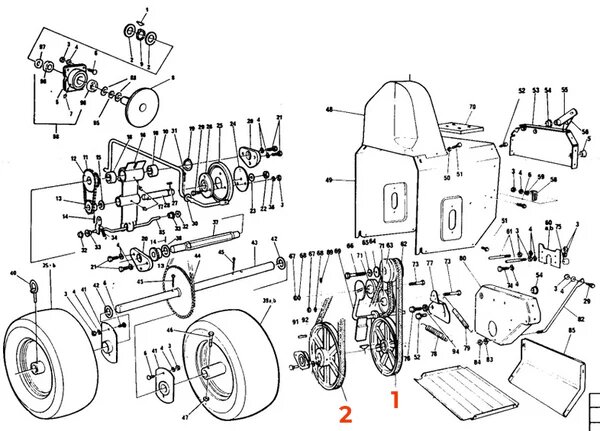 Schematisk illustration av delar och sammanställning för en Norlett snöslunga.