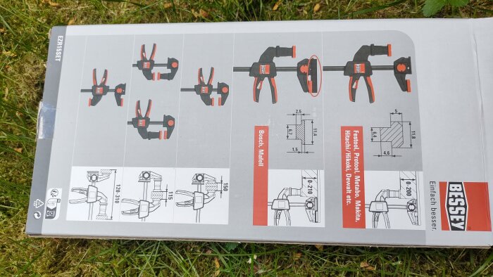 Instruktionsblad för Bessey EZR15SET enhandstvingar, inkluderar användning och kompatibilitet med olika sågskenor.