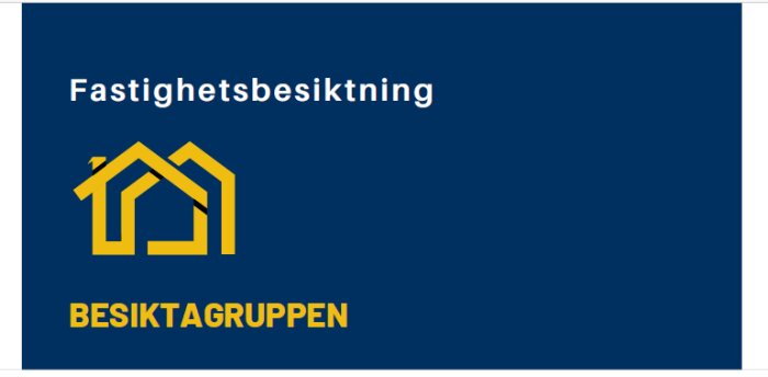 Logotyp för Besiktagruppen inom fastighetsbesiktning, vit och gul text mot blå bakgrund.