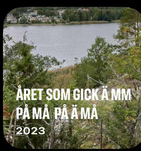 Utsikt över en sjö med träd i förgrunden och texten "ÅRET SOM GICK Å MM PÅ MÅ PÅ Å MÅ 2023".