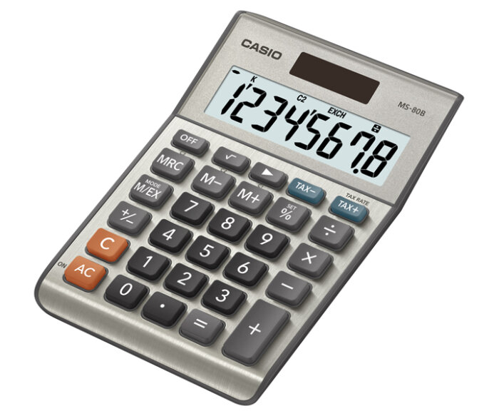 Casio kalkylator med siffrorna 12345678 på displayen.