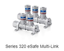 Series 320 eSafe Multi-Link pneumatiska kopplingar av stål med vridbara anslutningar.