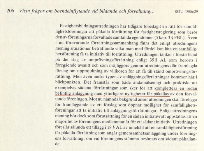 Sida ur den svenska statliga offentliga utredningen SOU 1986:29 med text om fastighetsbildningsutredning och förslag kring äganderätt.