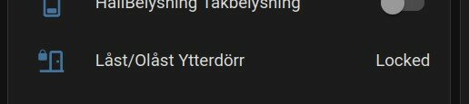 Skärmdump från Home Assistant som visar statusen 'Locked' för 'Låst/Olåst Ytterdörr'.