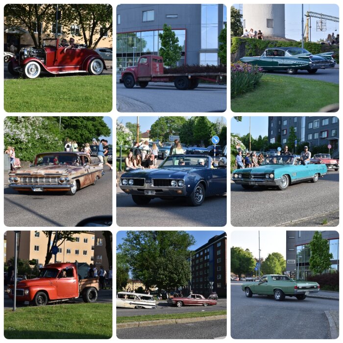 Samling av nio bilder på klassiska bilar från Motordag och cruising i Trollhättan.