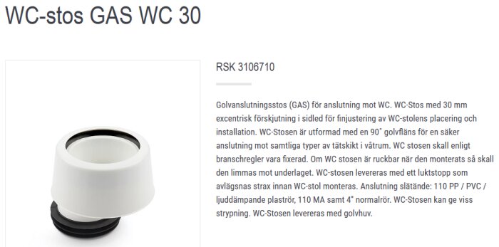 WC-stos GAS WC 30 för justering av toalettstolens placering, vit med svart gummipackning.
