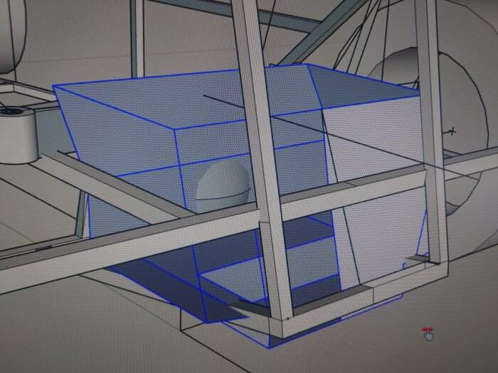 3D-modell av en tank i en genomskärning visande konstruktion och placering.