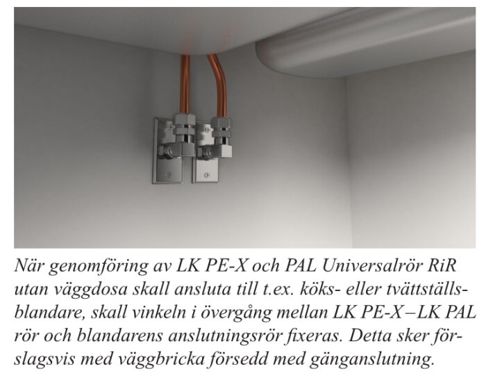 Installation av LK väggbrickor med gänganslutning för PE-X och PAL rör under diskbänk.