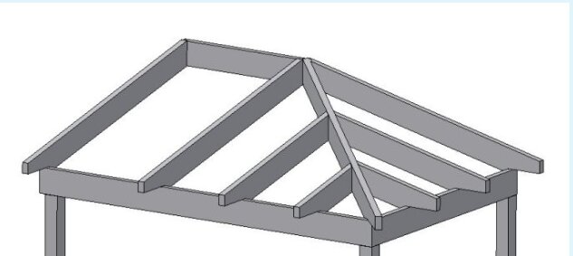 3D-ritning av en tänkt konstruktion för entretak med dimensioner angivna i inlägget.