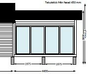 Teknisk ritning av byggprojekt med måttangivelser och taklutning.