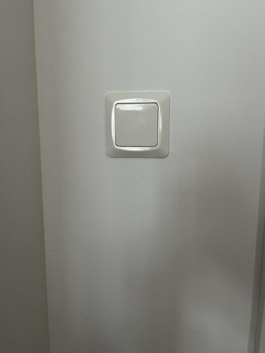Enkel vit strömbrytare på en ljusgrå vägg som ska flyttas för garderobsinstallation.