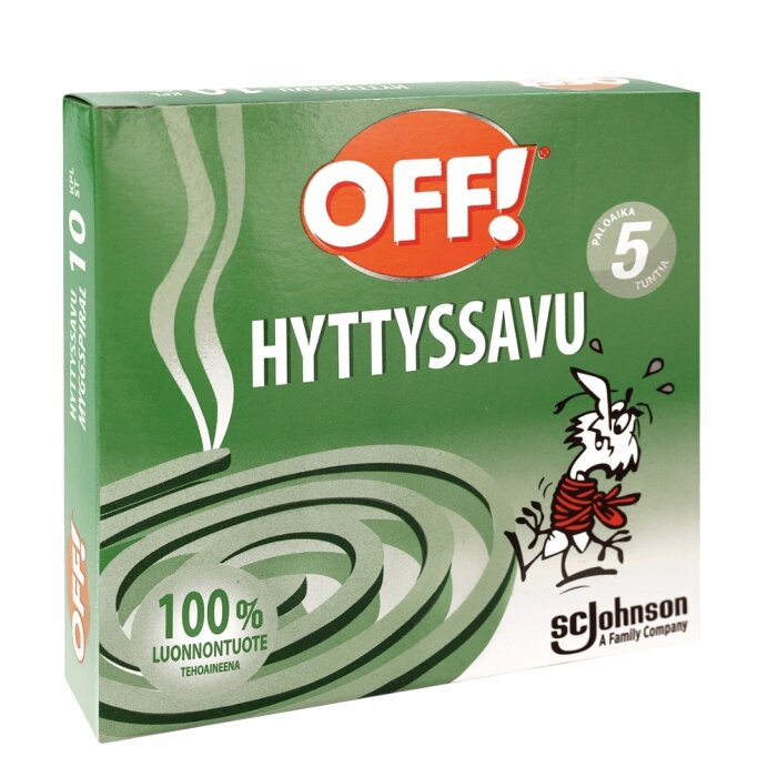 Förpackning av OFF! Hyttyssavu myggavvisande rökspiraler.