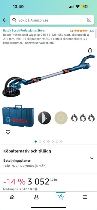 Bosch Professional väggslip GTR 55-225 med tillbehör inklusive väska, slippapper, slippads och kabelklämmor. Pris och information från Amazon.se.
