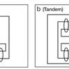 Diagram som visar två olika kopplingsscheman: A för serie- och B för tandemkopplade lysrör.