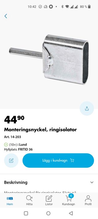 Monteringsnyckel för ringisolator, art.nr 14-203, i metall för 44.90 kr, säljs hos en återförsäljare med över 10 enheter i lager i Lund.