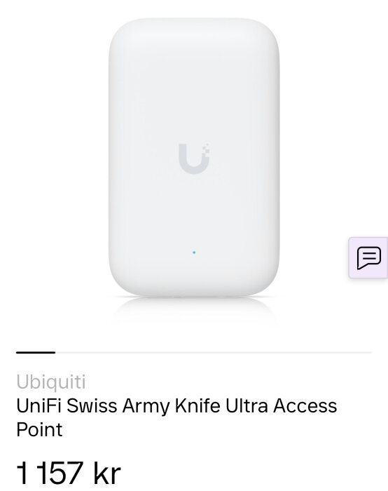 Ubiquiti UniFi Swiss Army Knife Ultra Access Point, vit enhet, pris 1157 kr.