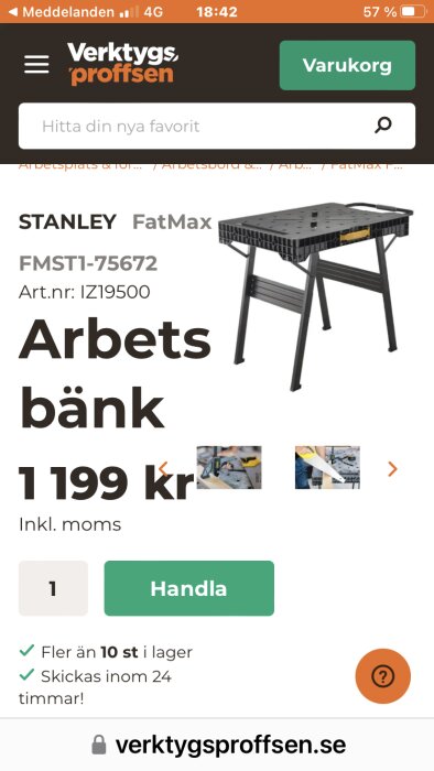 Produktbeskrivning av Stanley FatMax arbetsbänk med pris 1 199 kr från verktygsproffsen.se.