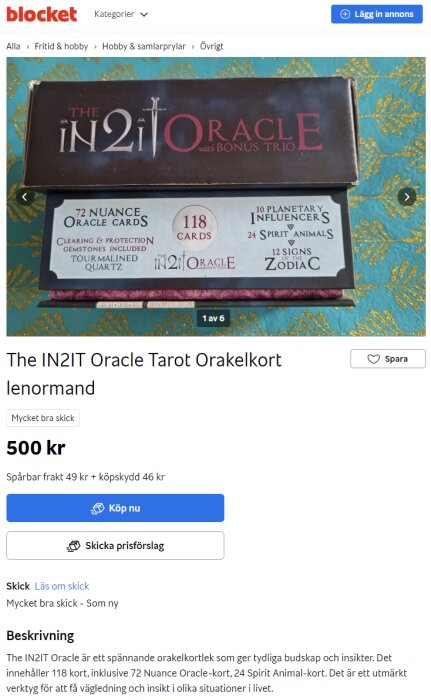 IN2IT Oracle Tarot Orakelkort Lenormand till salu på Blocket för 500 kr, mycket bra skick. 118 kort inklusive 72 Nuance Oracle-kort.