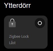Användargränssnitt för ett Zigbee-lås med etiketten "Ytterdörr", som visar låstillstånd "Låst" och en ikon på ett hänglås.