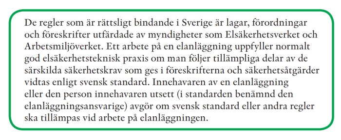 Citat från hb 446 om elsäkerhetsregler samt arbetsmiljöfaktorer vid elinstallationer och elanläggningar i Sverige.