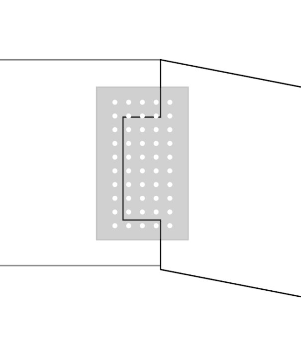 Diagram av träbitar sammanfogade med hålplattor och trälim, som visar en konstruktion för att förstärka sammansättningen.