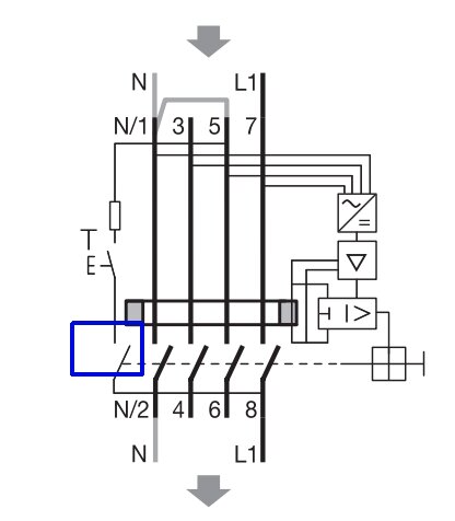 Elritning med kopplingsschema som visar en extra brytare för testknappen i en elektrisk krets.