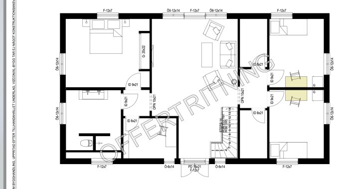 Ny ritning av husplan med tillägg av helfönster vid altandörren och fokus på tvättstugans layout med arbetshöjd för tvätt/tork och garderober.