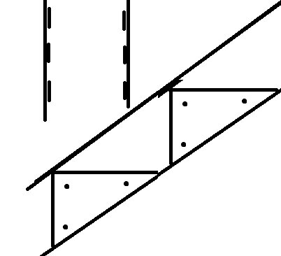 Illustration av olika metoder för att fästa trappsteg i vagnsstycket: ett med infällda steg och ett med vinkelbeslag fästa med skruvar på utsidan.