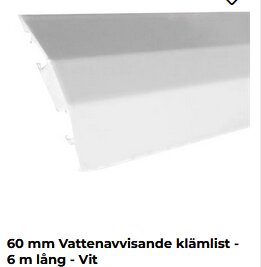 60 mm vit vattenavvisande klämlist, 6 meter lång, visas på bilden.