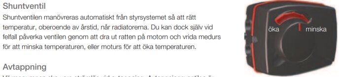 Shuntventil med ratt för att öka och minska temperaturen, använd för att påverka radiatorns värme.