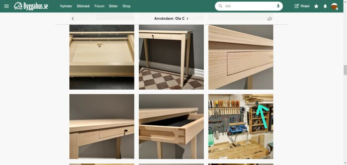 Screendump av datorversion av forumet Byggahus.se med miniatyrbilder av byggprojekt, där användaren ser 6 bilder åt gången.