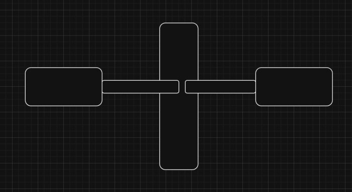 Diagram som visar en skiss av en struktur med en central pelare och två horisontella balkar som sträcker sig ut på båda sidor med fyrkantiga ändar.