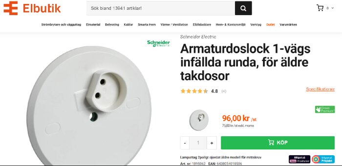 Runt armaturdoslock för äldre takdosor från Schneider Electric, visas på Elbutik.se med pris och produktinformation.