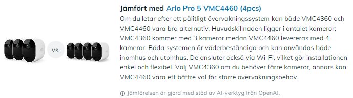 Bild som jämför Arlo Pro 5 VMC4360 med tre kameror och VMC4460 med fyra kameror, båda väderbeständiga och ansluts via Wi-Fi.