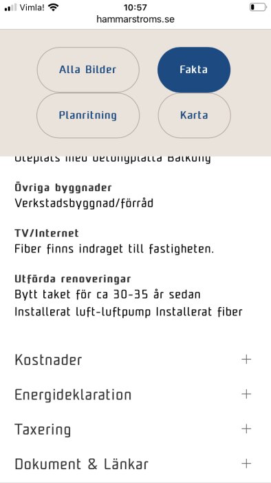 Besiktningsprotokoll med fastighetsdetaljer och utförda renoveringar.