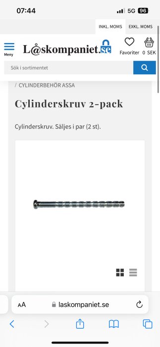 Cylinderskruv från Låscompaniet, säljs i 2-pack.