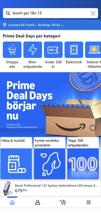 Amazon Prime Deal Days-annons med produktkategorier och pris.