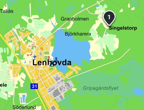 Karta som visar Lenhovda och byn Singelstorp i Småland.