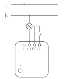 Diagram över anslutning av Aqara T1 relä, visar ledningar för fas, nolla, lampa och brytare kopplade till reläets terminaler L, L1, S0, S1.