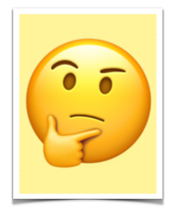 Emoji av en ansikte som ser fundersam ut, med handen under hakan och en rynkad panna.