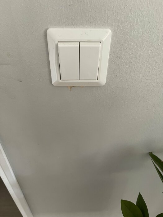 Dubbel ljusströmbrytare på vägg, vänster knapp ska ersättas med smart dimmer, endast höger knapp används.