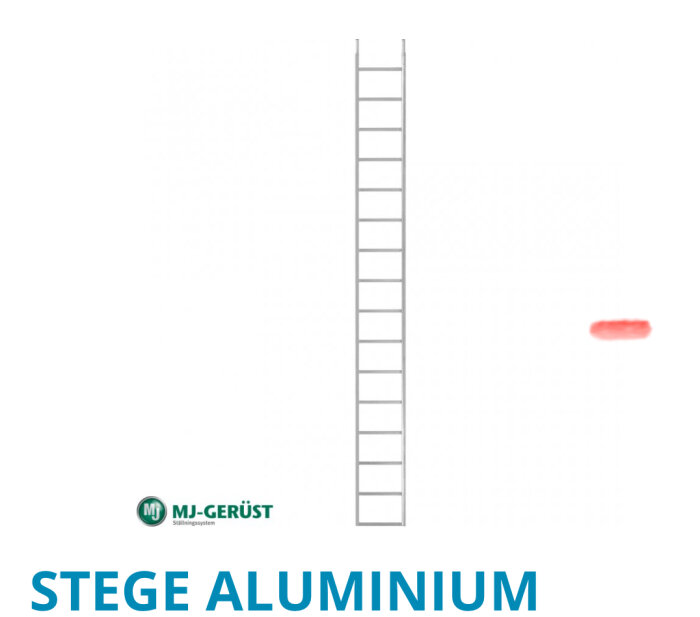 Aluminiumstege visas mot en vit bakgrund, märkt med MJ-Gerüst.