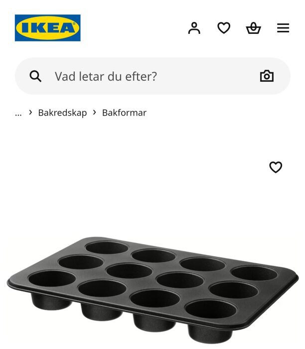 Muffinsplåt med tolv formar för bakning av muffins, från IKEA.